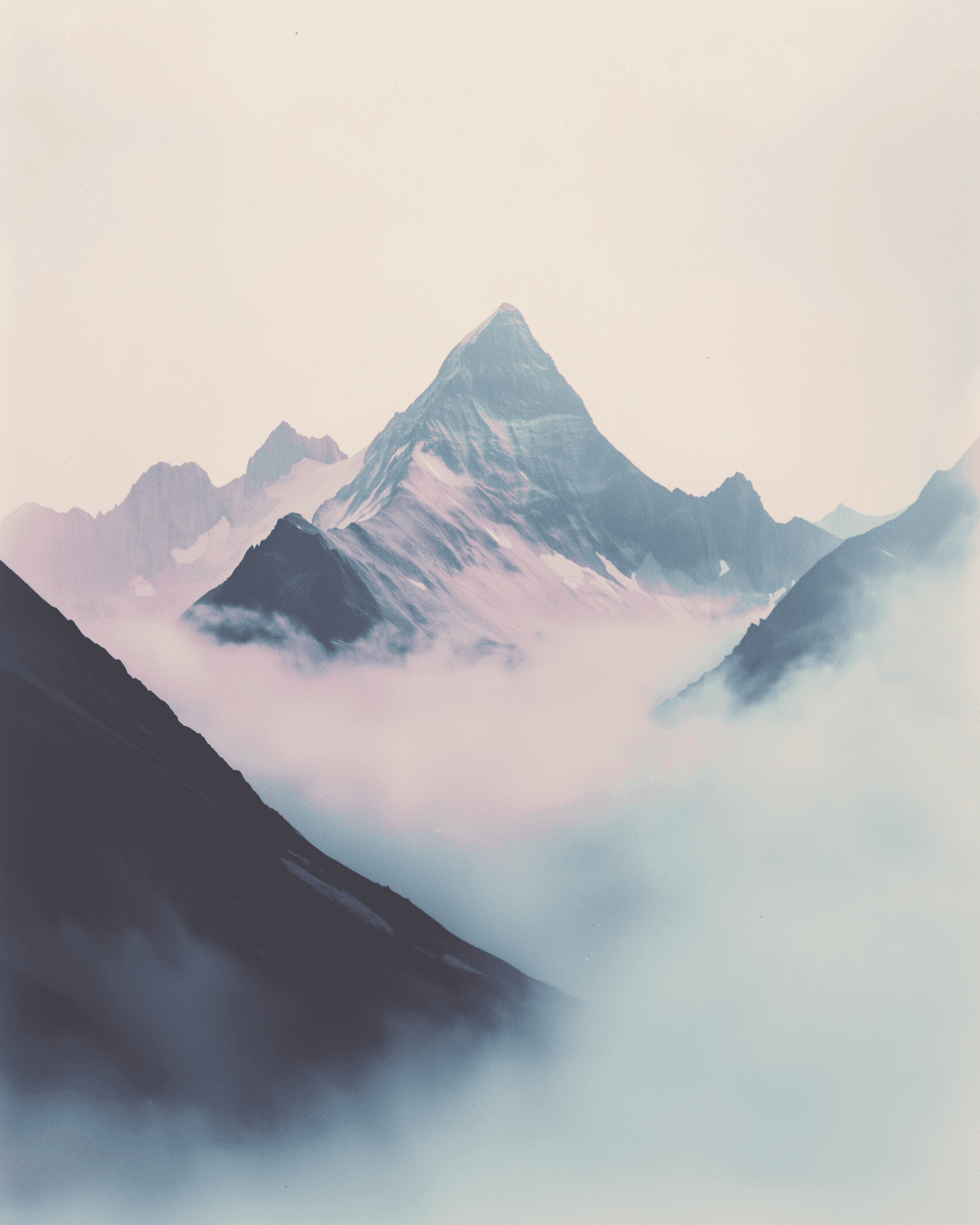 Misty mountain landscape printed on acrylic